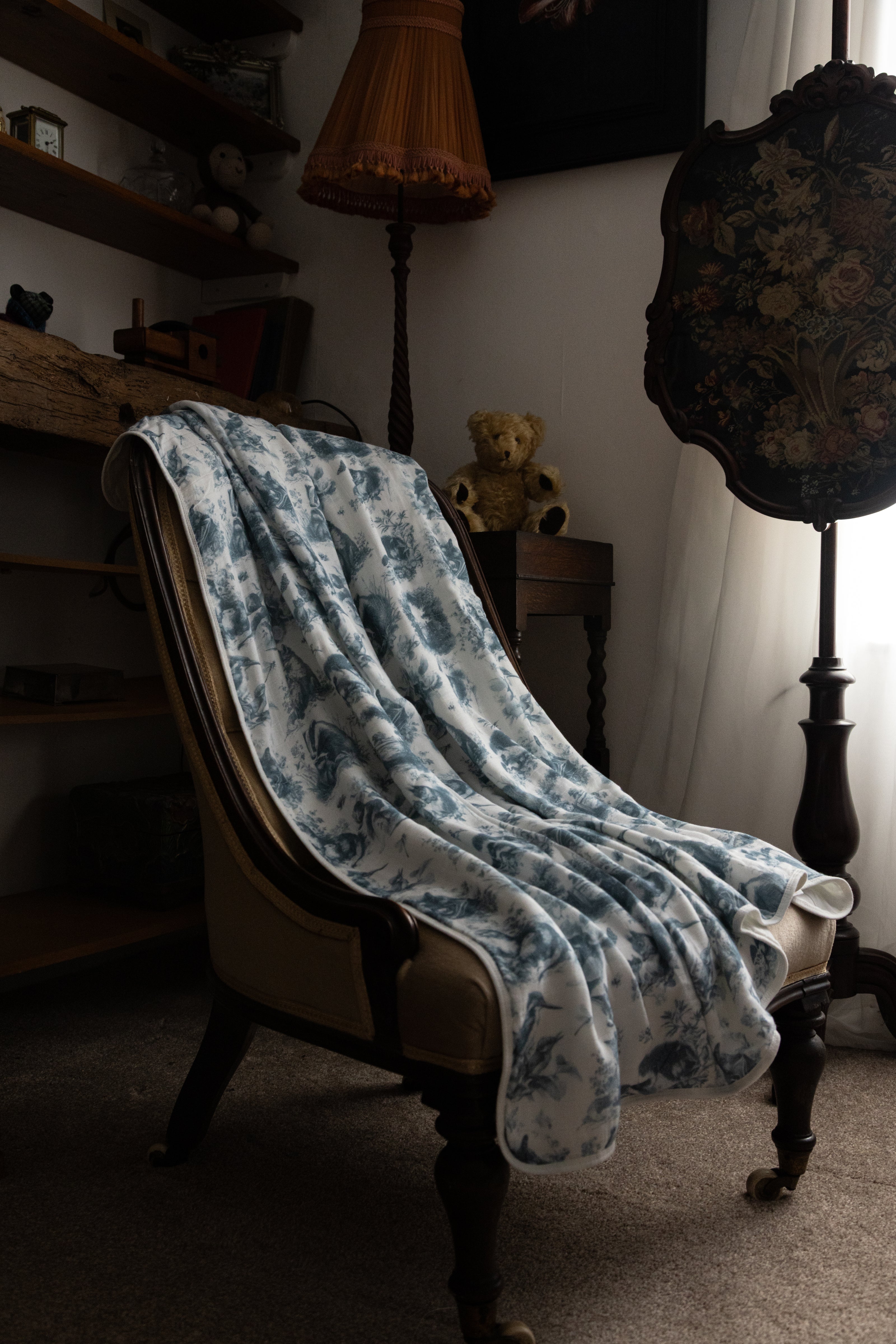Wildwood Toile Baby Blanket - Dusty Teal