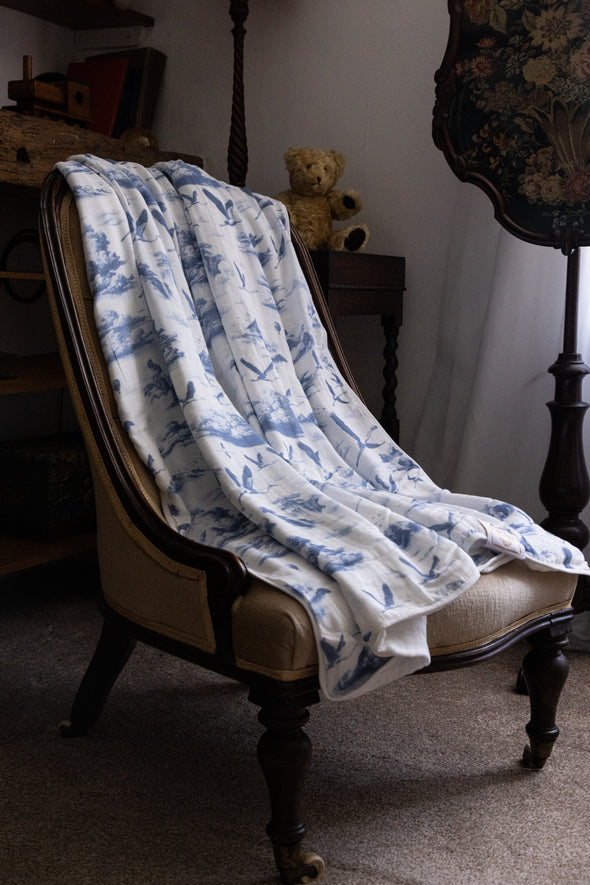 Flamingo Flight Toile Baby Blanket - Heritage Blue