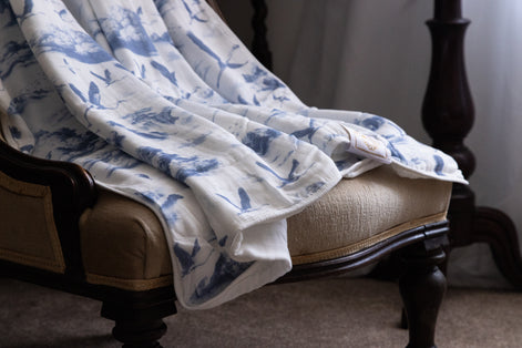 Flamingo Flight Toile Baby Blanket - Heritage Blue