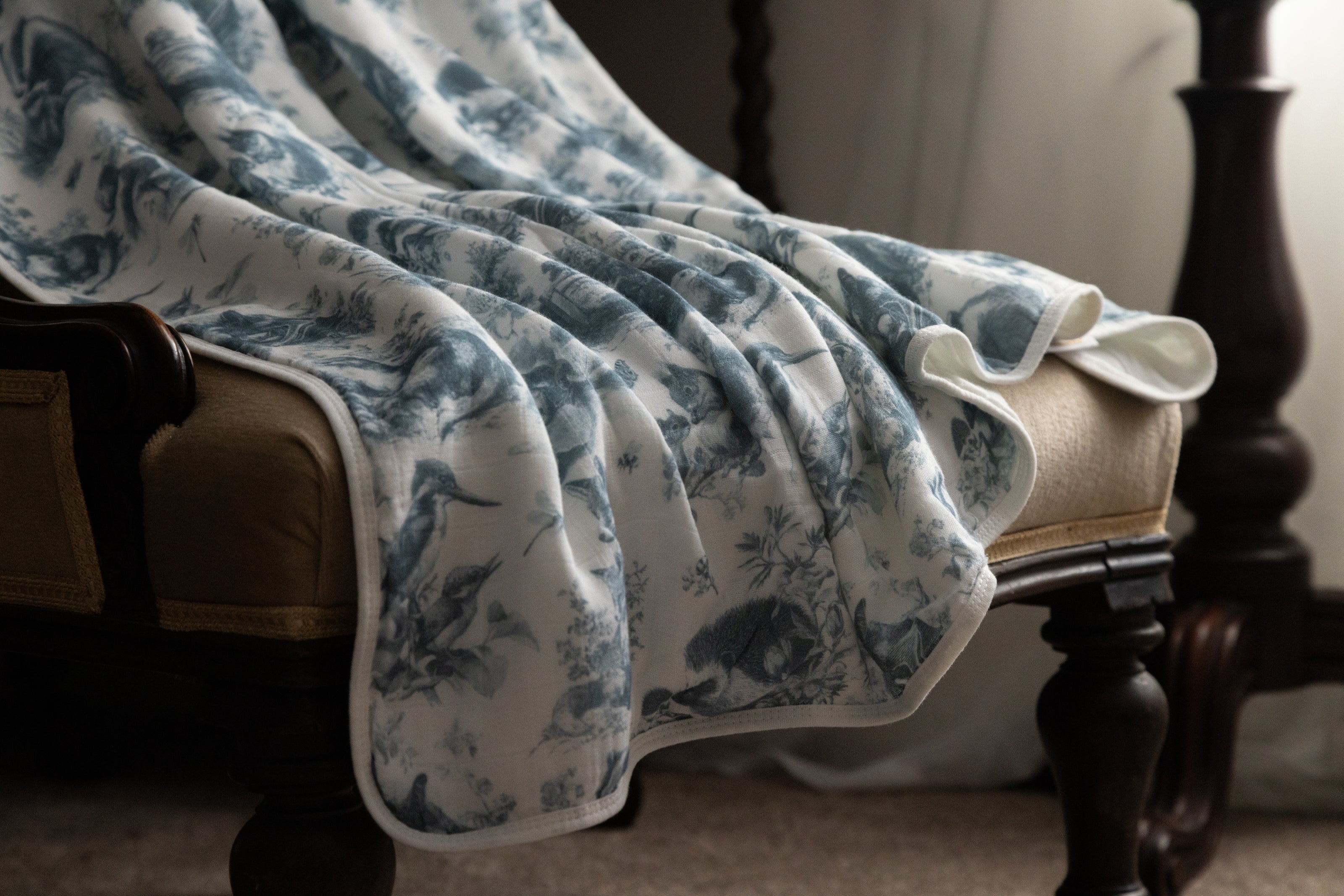 Wildwood Toile Baby Blanket - Dusty Teal