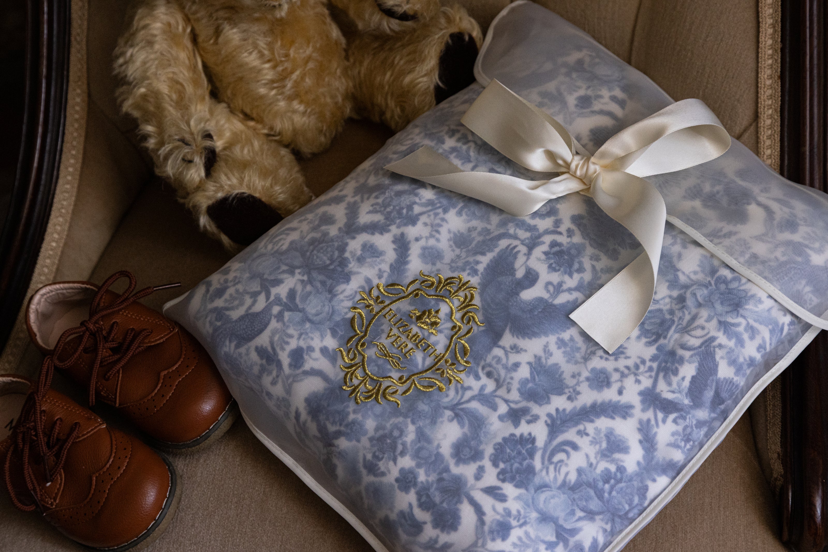 Sara Toile Baby Blanket -  Heritage Blue