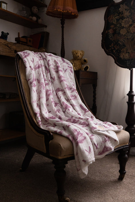 Flamingo Flight Toile Baby Blanket - Antique Rose