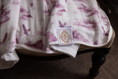 Flamingo Flight Toile Baby Blanket - Antique Rose