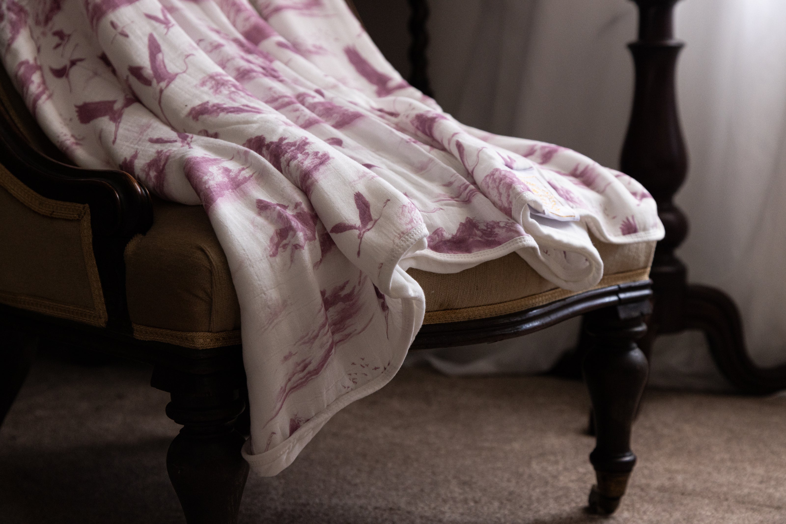 Flamingo Flight Toile Baby Blanket - Antique Rose