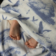 Flamingo Flight Toile Baby Blanket - Heritage Blue