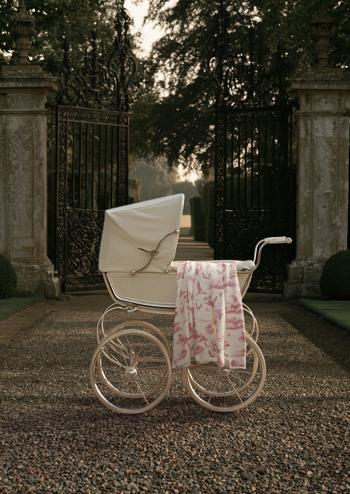 Flamingo Flight Toile Baby Blanket - Antique Rose