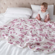 Flamingo Flight Toile Baby Blanket - Antique Rose
