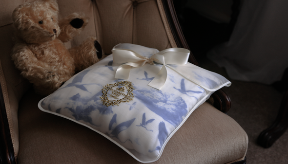 Flamingo Flight Toile Baby Blanket - Heritage Blue