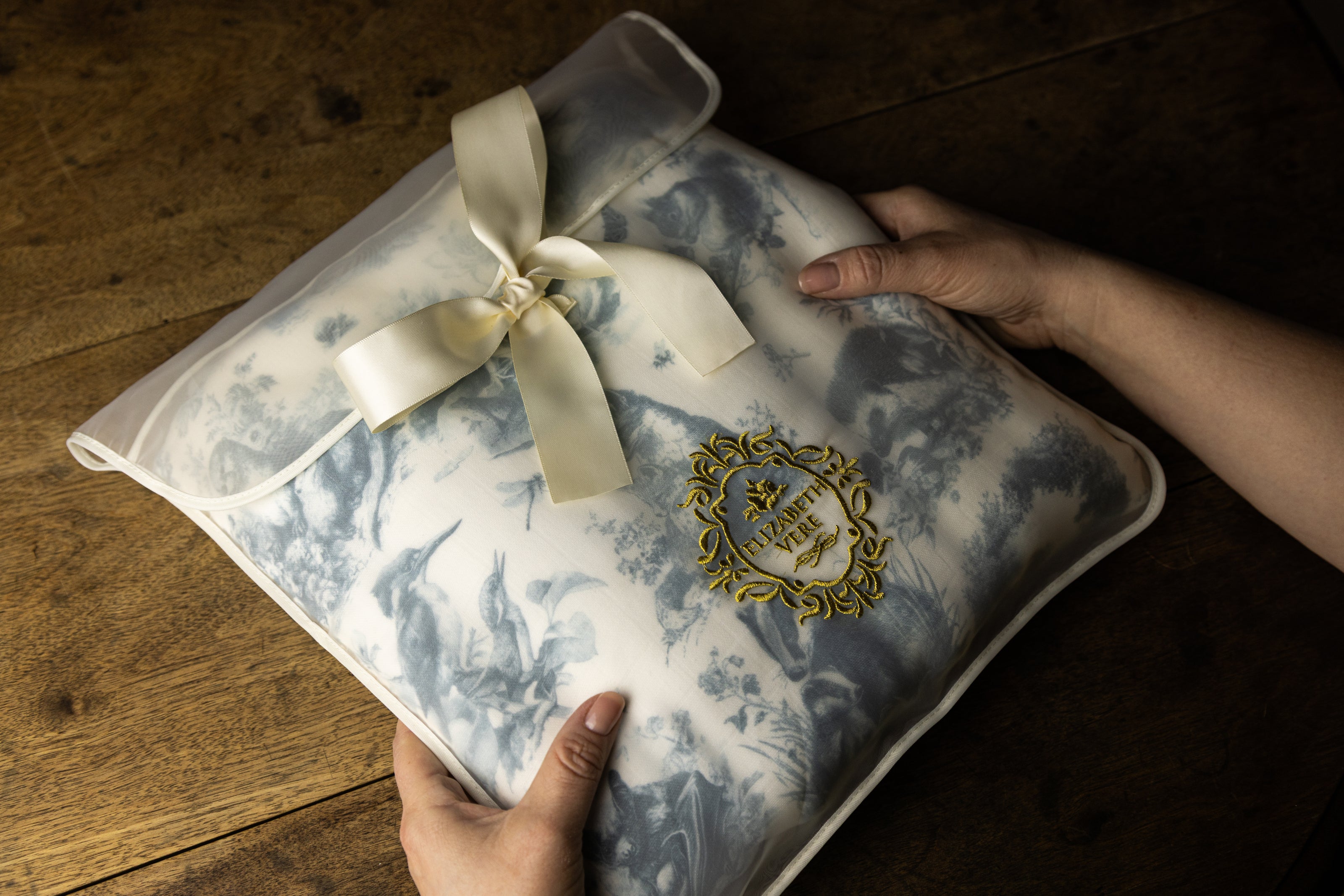 Wildwood Toile Baby Blanket - Dusty Teal