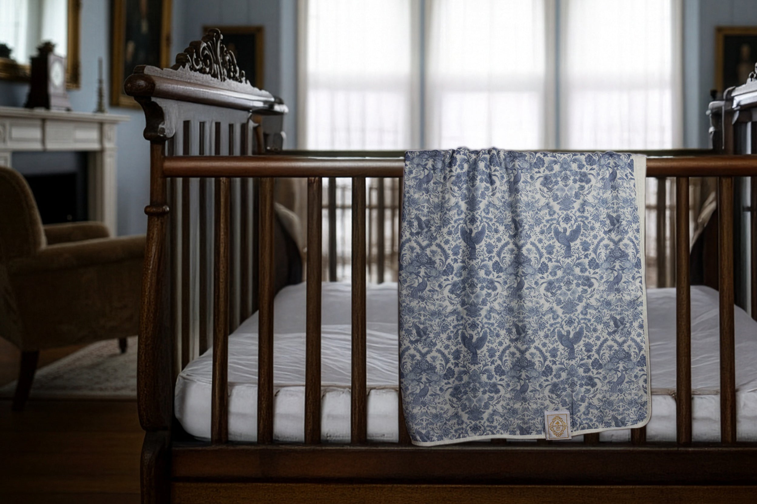 Sara Toile Baby Blanket -  Heritage Blue