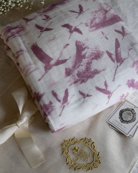Flamingo Flight Toile Baby Blanket - Antique Rose