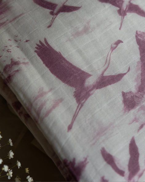 Flamingo Flight Toile Baby Blanket - Antique Rose