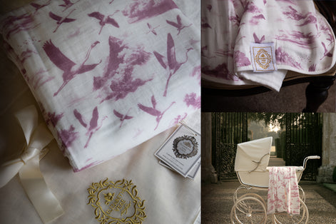 Flamingo Flight Toile Baby Blanket - Antique Rose