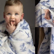 Flamingo Flight Toile Baby Blanket - Heritage Blue