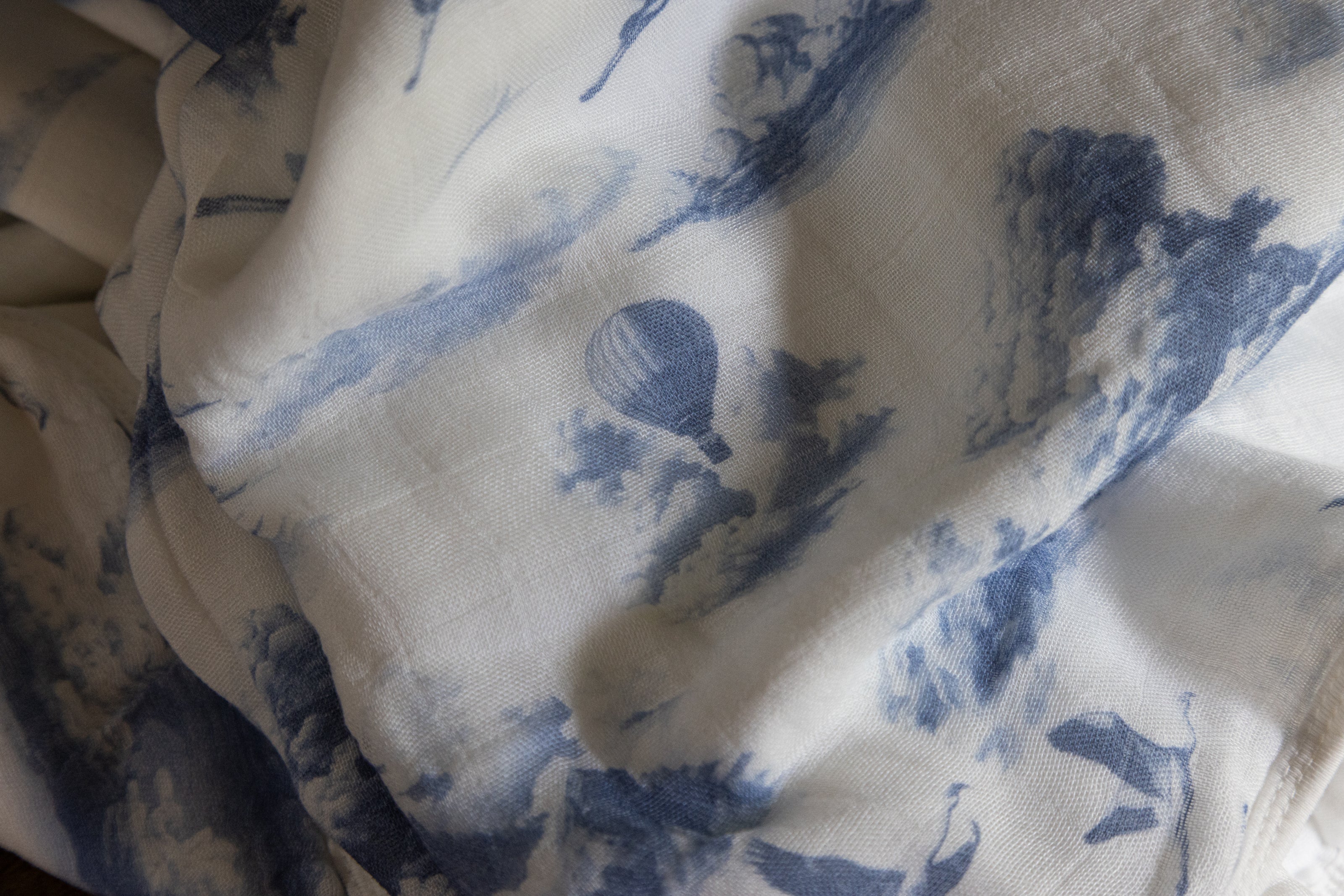 Flamingo Flight Toile Baby Blanket - Heritage Blue