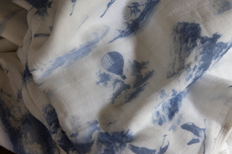 Flamingo Flight Toile Baby Blanket - Heritage Blue