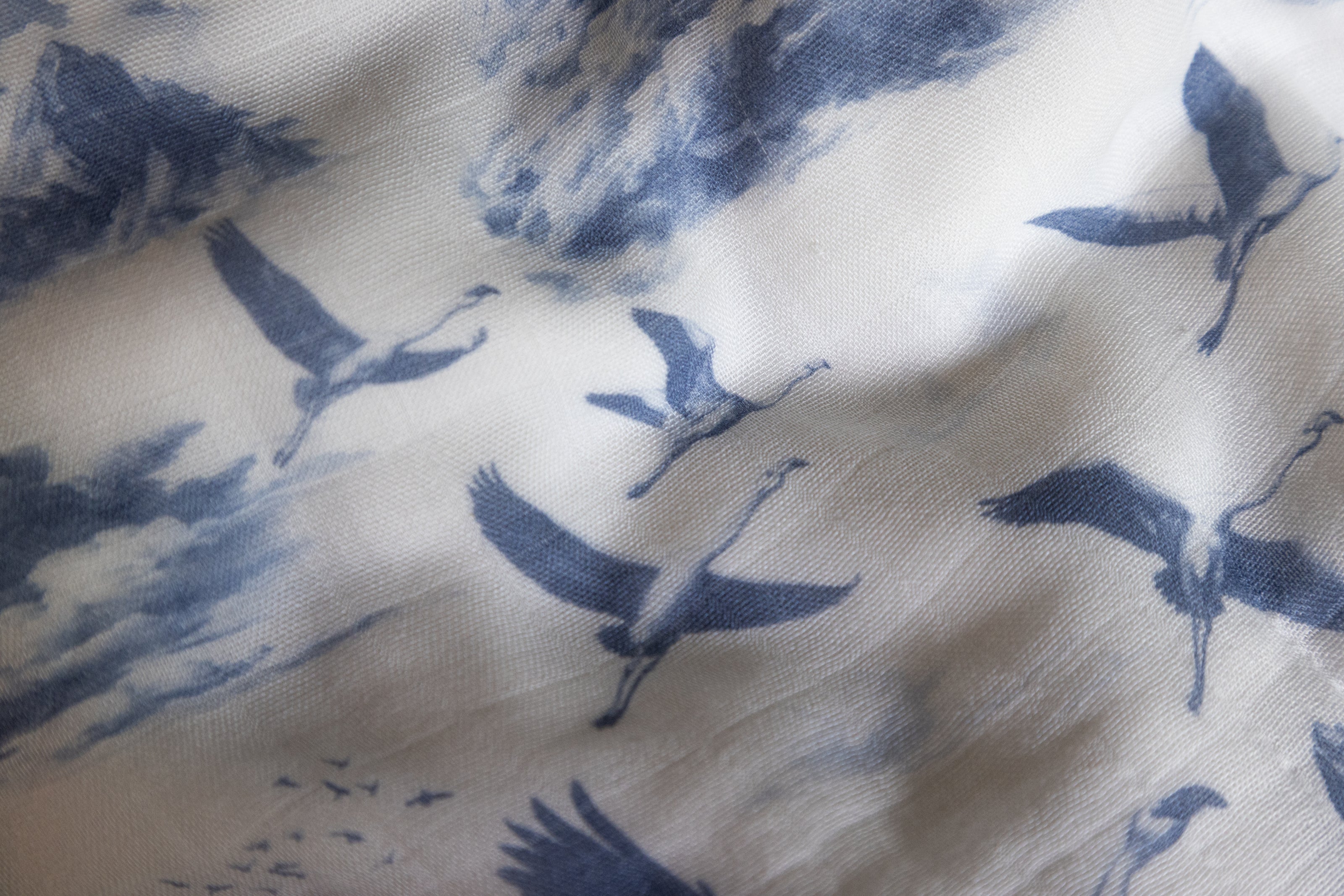 Flamingo Flight Toile Baby Blanket - Heritage Blue