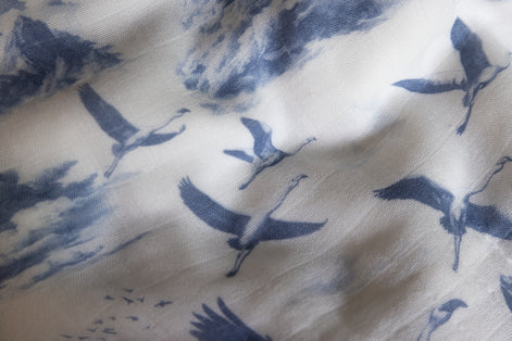 Flamingo Flight Toile Baby Blanket - Heritage Blue