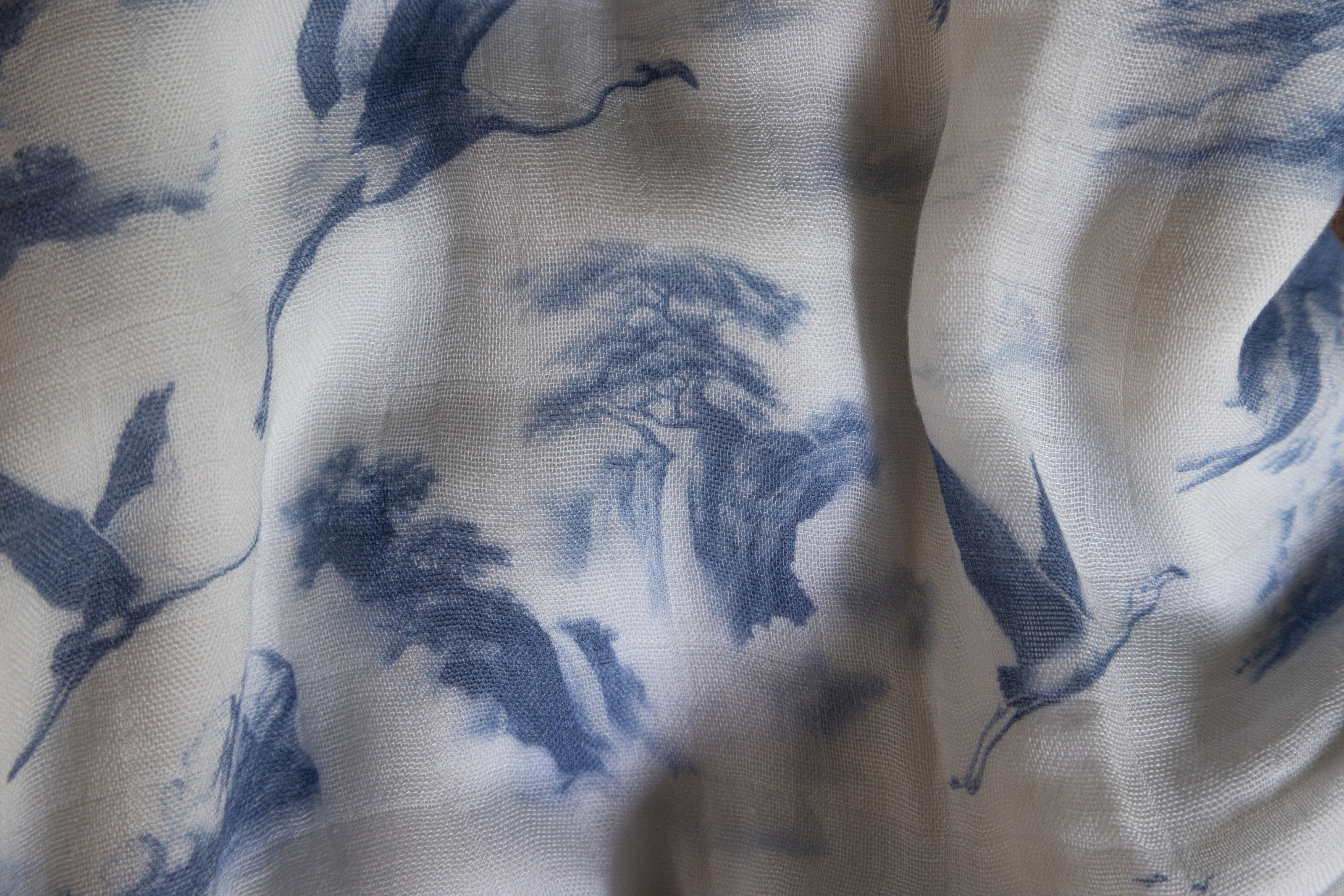 Flamingo Flight Toile Baby Blanket - Heritage Blue