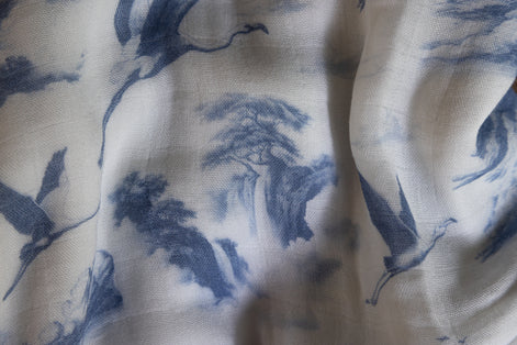 Flamingo Flight Toile Baby Blanket - Heritage Blue