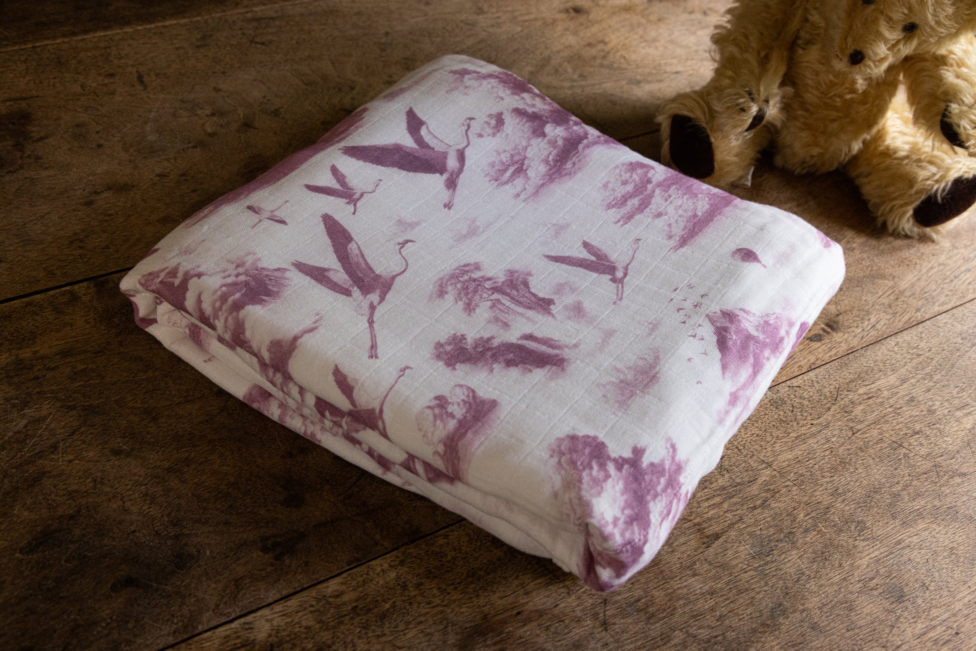 Flamingo Flight Toile Baby Blanket - Antique Rose