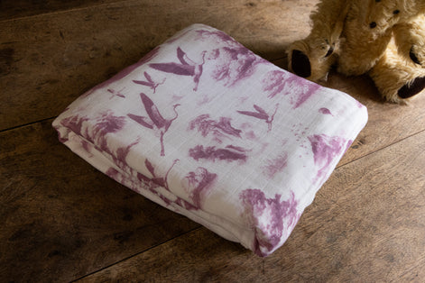 Flamingo Flight Toile Baby Blanket - Antique Rose