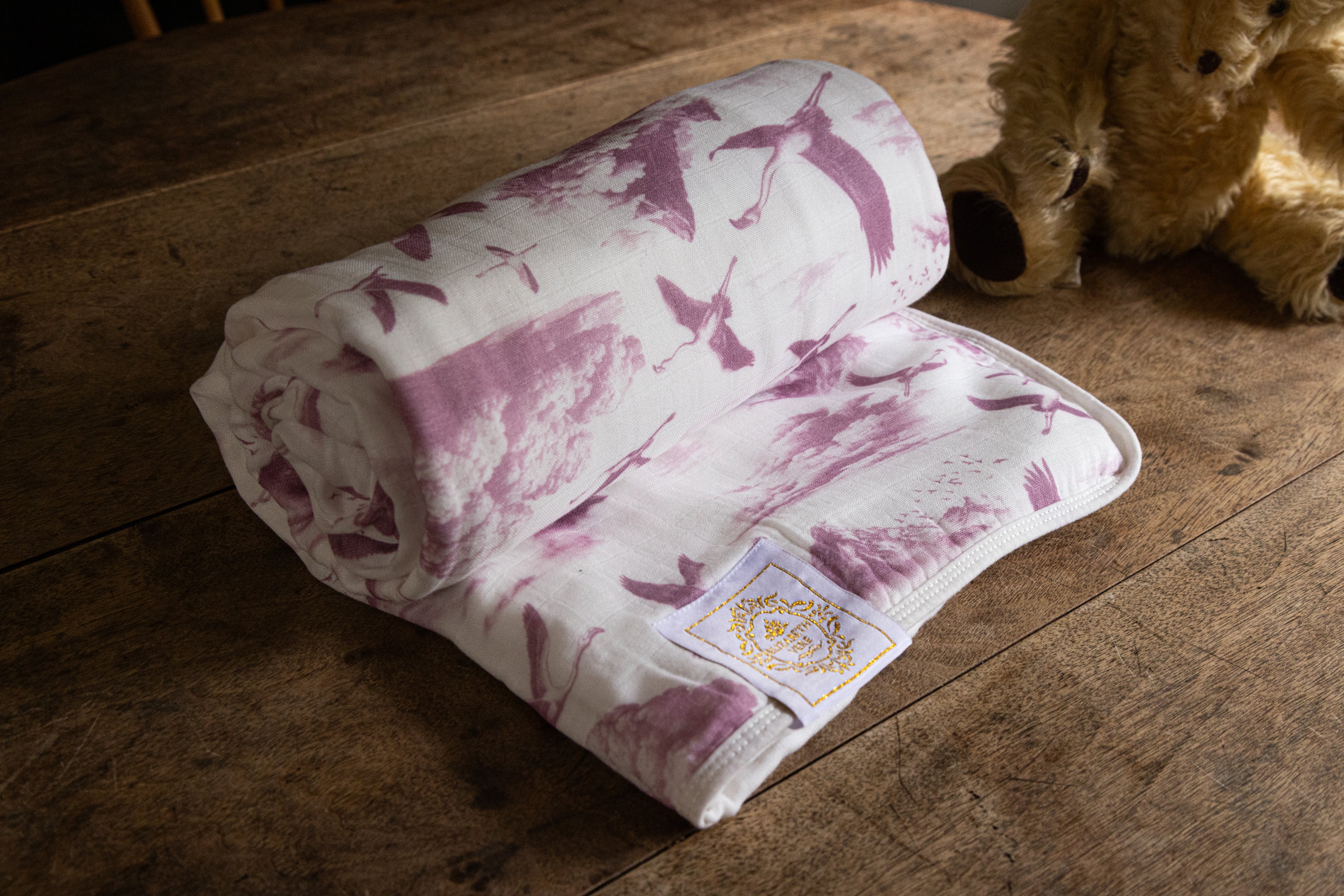 Flamingo Flight Toile Baby Blanket - Antique Rose