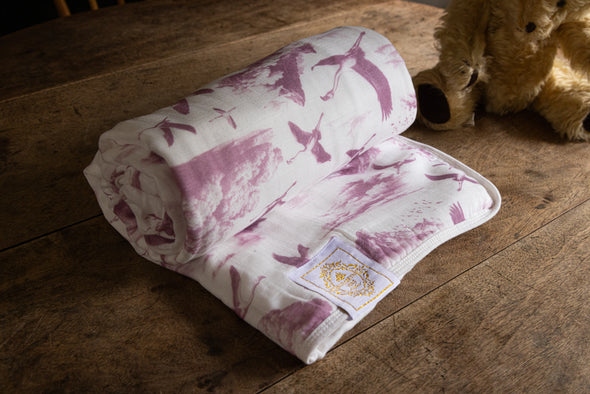 Flamingo Flight Toile Baby Blanket - Antique Rose
