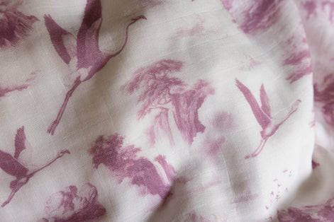 Flamingo Flight Toile Baby Blanket - Antique Rose