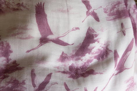Flamingo Flight Toile Baby Blanket - Antique Rose