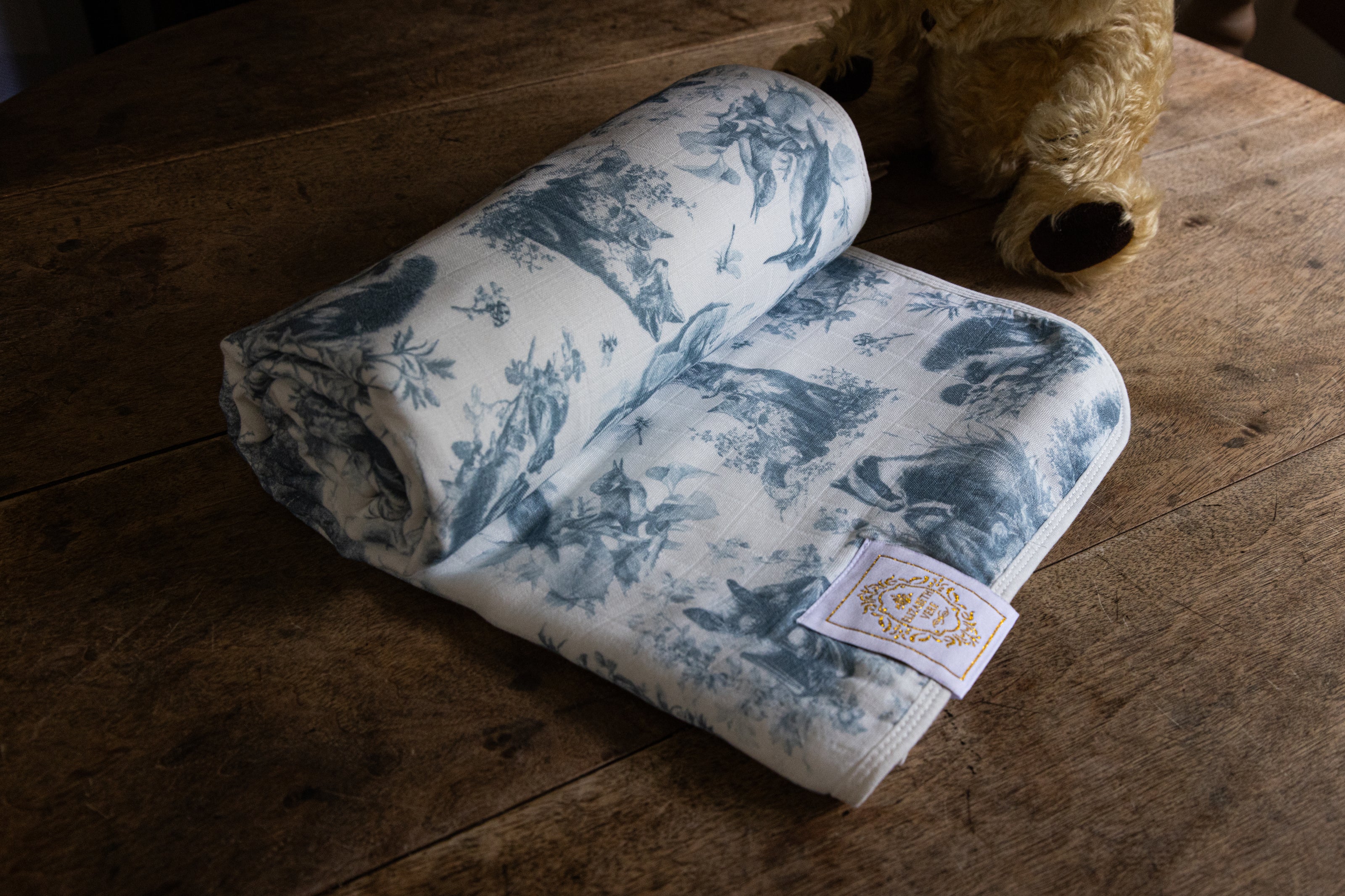 Wildwood Toile Baby Blanket - Dusty Teal