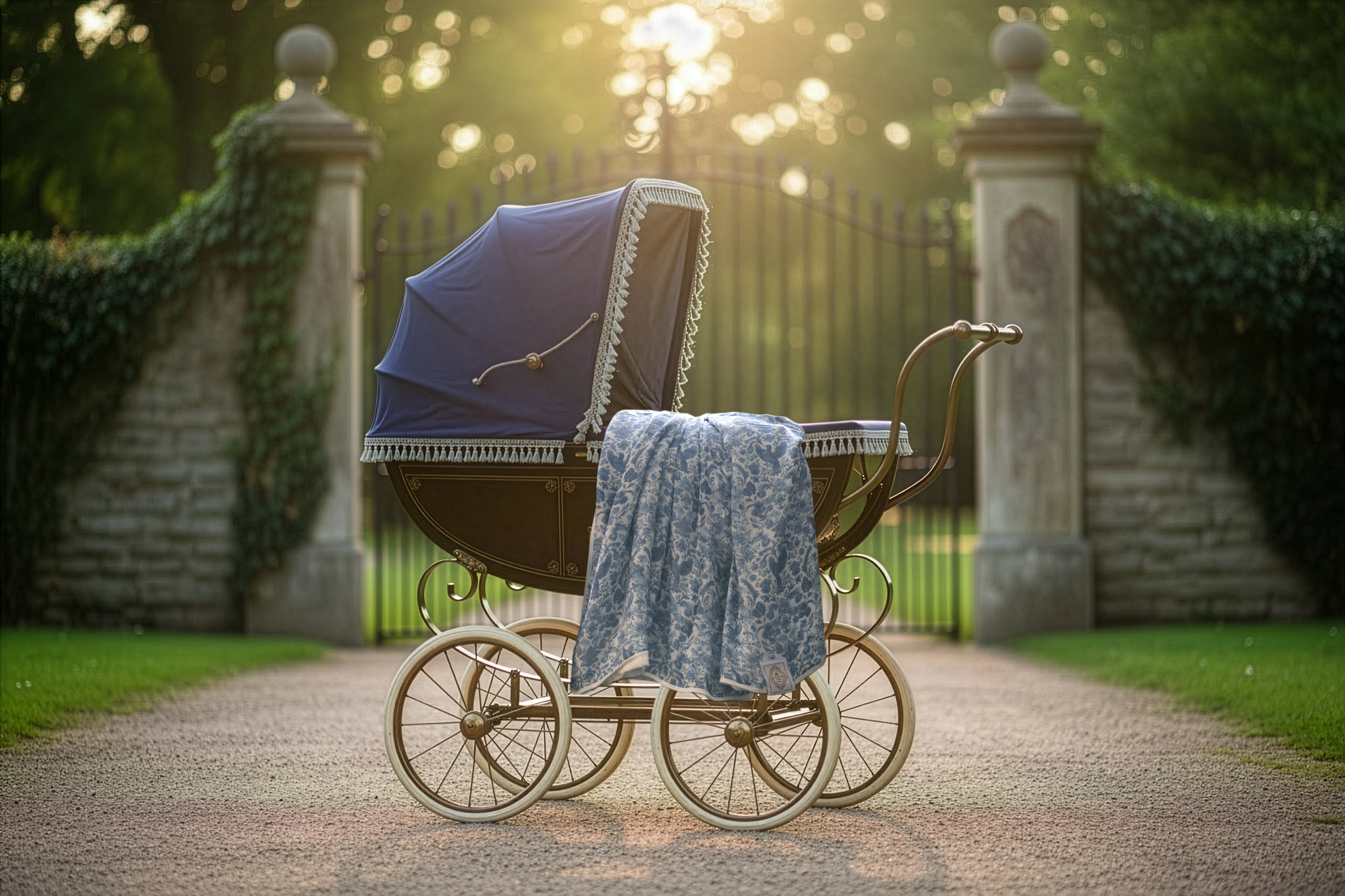 Sara Toile Baby Blanket -  Heritage Blue